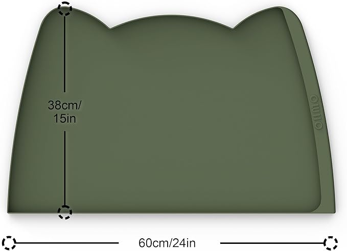 OHMO Dog Food Mat(Camo Green, 24 * 15'') w/Residue Collection Pocket Silicone Pet Feeding Mat for Floor High Edges Anti Spills Waterproof Cat Water Bowl Tray, Easy Clean Placemat