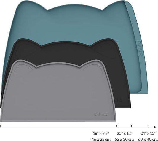 OHMO - Cat Food Mat, Silicone Pet Feeding Mat for Floor Non-Skid Waterproof Dog Water Bowl Tray, Easy to Clean Pet Placemat (Dark Grey, 18 * 9.8'')