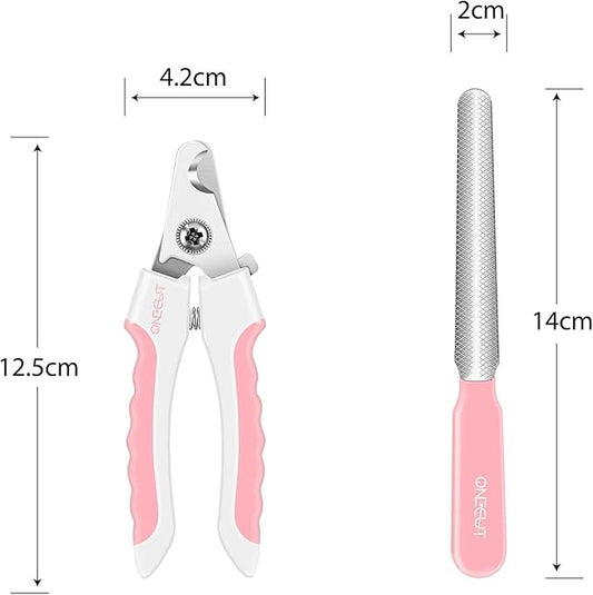 OneCut 4.7" Small Dog & Cat Nail Clipper Stainless Steel Cat Claw Trimmers for Rabbits, Guinea Pigs, Birds, Puppies, Kittens and Small Animals Pet Nail Clipper for Professional and Home Use (Pink)