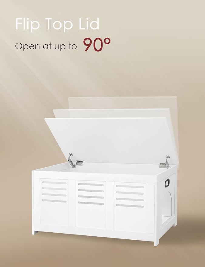 DINZI LVJ Litter Box Enclosure, Flip Top Litter Box Furniture, Hidden Cat Washroom, Wooden Cat House, End Table, 39.4" L x 19.7" W x 19.7" H, Good Ventilation, Easy to Assemble, White