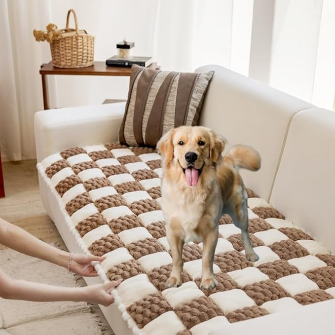 Funny Cat Mat, Washable Pet Bed, Anti-Slip Dog Bed, Pet Friendly Sofa Cover for Large Dogs (Brown, 70x210 cm/28 * 83in)