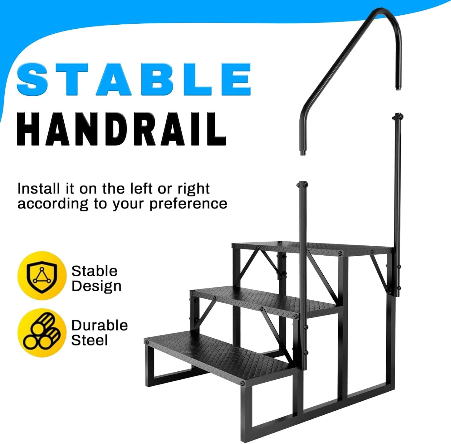 RV Step Stool, 3 Step Ladder, Hot Tub Steps with Handrail, Portable Pool Ladder, 660Lbs Heavy Duty Ladder Shelf Outdoor Mobile Home Stairs for Camper/Porch/SPA Pool/Pet Stairs(1 Pack)