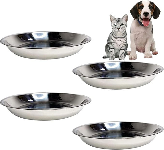 kathson Stainless Steel Whisker Relief Cat Bowl, 4 pcs Shallow and Wide Bowls, Pet Cat & Dog Feeding Large Dishes Fits with Elevated Stands Pet Bowl Stand (8.66 Inch Dia.)