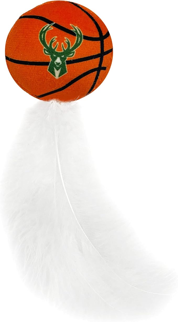 Best Plush CAT Toy NBA Milwaukee Bucks Complete Set of 3 Piece Cat Toys Filled with Fresh Catnip. Includes: 1 Jersey Cat Toy, 1 Basketball Cat Toy with Feathers & 1#1 Fan Cat Toy. Beautiful Team Logo