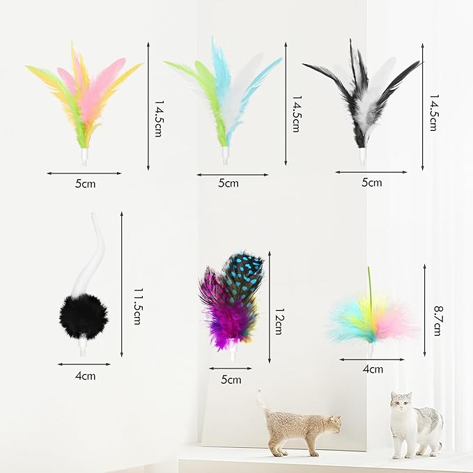 6 Pcs Feather Replacement Cat Toys for CT01 cat Toy Feather Accessories for Indoor Refills kittenToy Accessories