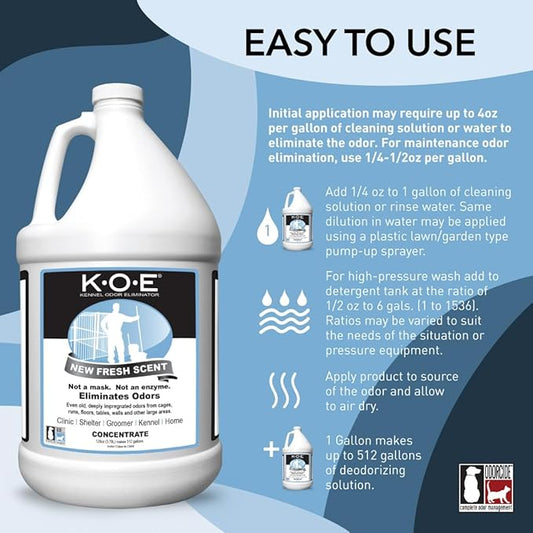 K.O.E. Fresh Scent Odor Eliminator Concentrate – For Strong Odor on Cages, Floor, & More – Non-Enzymatic For Home & Dog Kennel – Home & Pet Supplies (1 Gal)