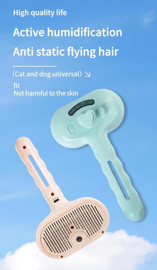 Pet Grooming Steam Brush, Pet Spray Hair Removal Comb, Anti-Static, Rechargeable, Comfortable Grip, for Dogs & Cats, Spray Hair Removal Comb, Steam Brush for Shedding & Grooming, Pink