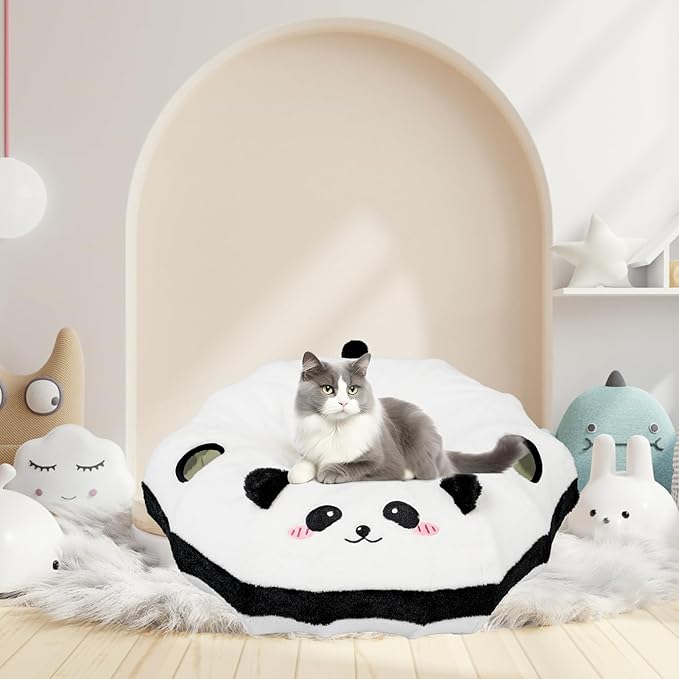 Cat Tunnel Bed for Indoor Cats - Cute Cat Donut with Washable Circle Cushion, Round Pet Play Tunnel Toy,Peekaboo for Kitten, Puppy, Rabbit, Ferret(Panda)