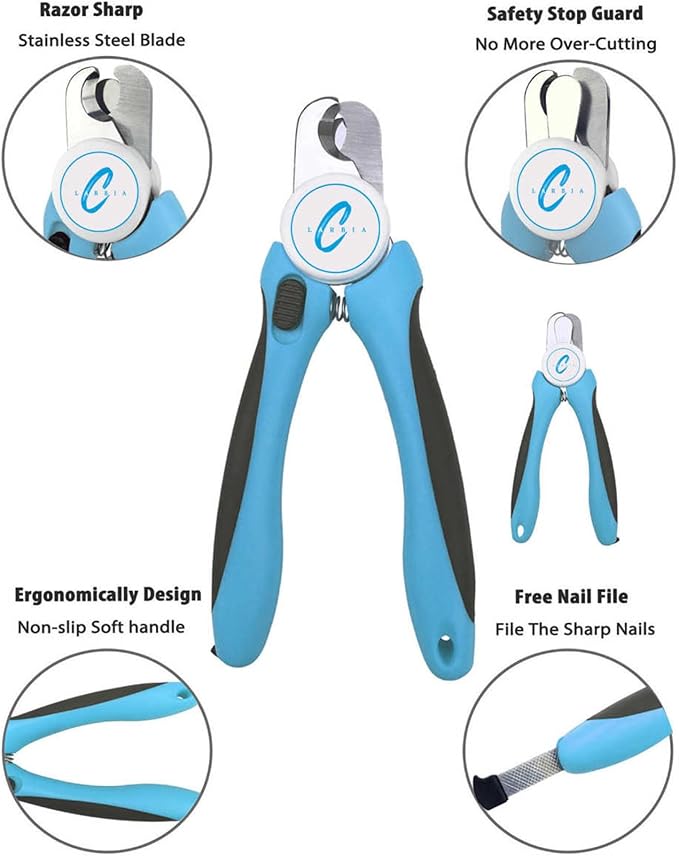 Pet Nail Clippers, Stainless Steel, Ergonomic Non Slip Design, Safe Home Pet Grooming for Cats and Dogs (Blue)