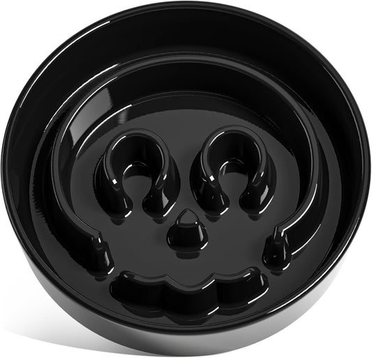 LE TAUCI Slow Feeder Dog Bowls Ceramic,3 Cups Slow Feeding Dog Bowl Medium Large Breed, Pet Bowl for Fast Eaters, Puzzle Pet Dishes,Skull Black