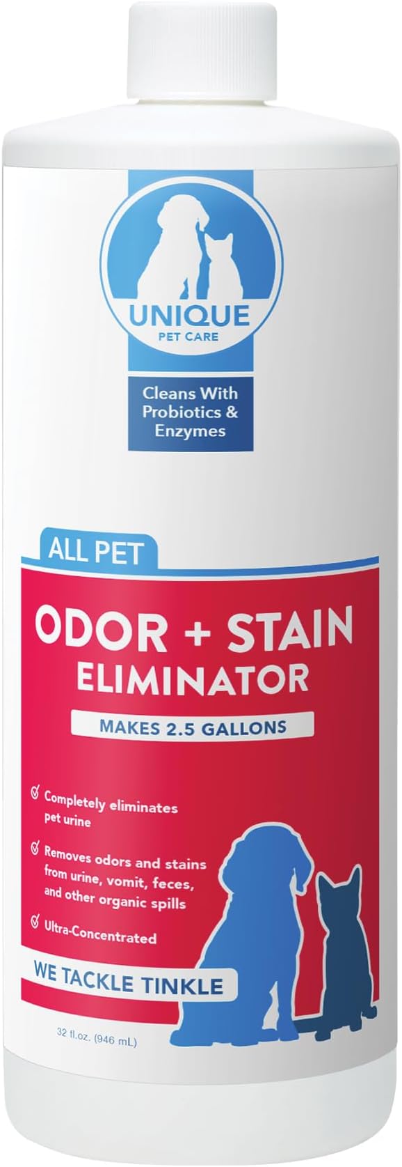 Unique Pet Odor and Stain Eliminator Liquid Concentrate - Makes Over 2.5 Gallons - Eliminates Pet Odors and Stains (32 oz)