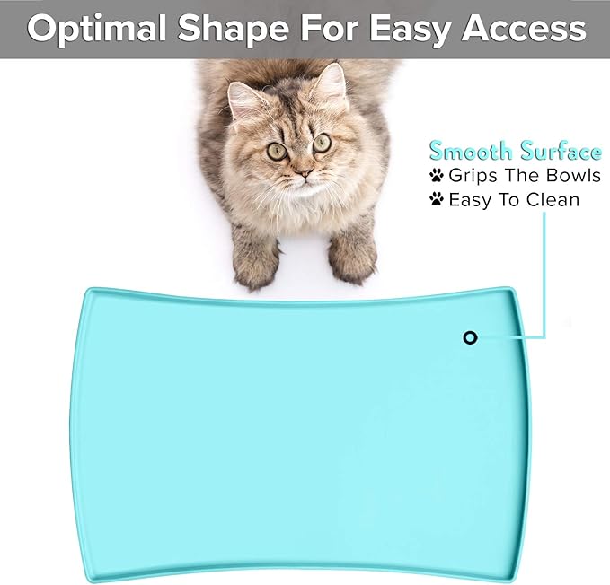 CatGuru Cat Food Mat, Small & Large Pet Feeding Mat, 100% Waterproof Cat Placemat for Food and Water, Non-Slip Silicone Mats for Cats Bowls or Water Fountain (Large, Aruba)