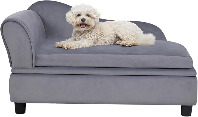 30" L Pet Sofa with Hidden Storage 30lbs, Dog Couch for Small-Sized Dogs and Cats, Soft Tufted Cushion, Light Grey