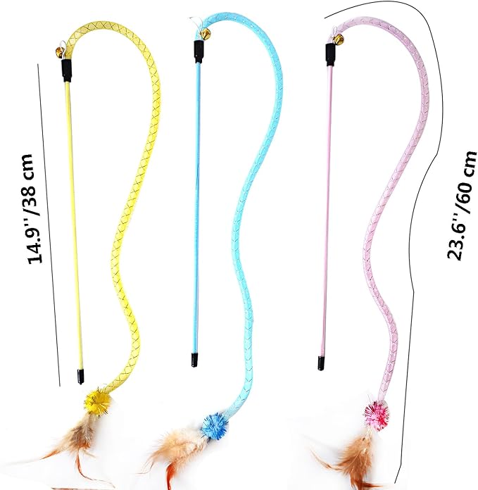 IUHKBH Cat Wands, 3 Colors Mesh Tube Teaser Toys Cute Kitten Wand Interactive Kitty Toy Safe Cat Stuff for All Breed Sizes