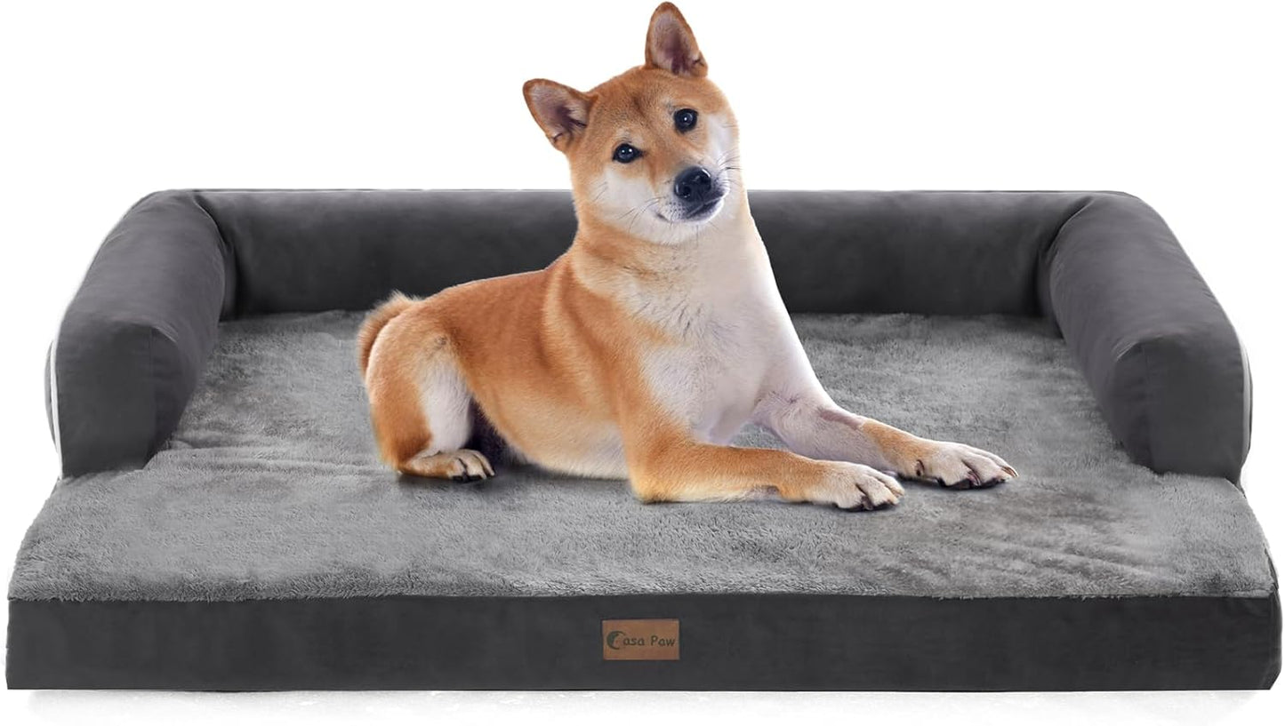 Orthopedic Dog Beds for Large Dogs, Waterproof Dogs Beds, Memory Foam Dog Couch Beds, Comfy Bolster Pet Beds with Removable Washable Cover, Nonskid Bottom (Large, Dark Grey)