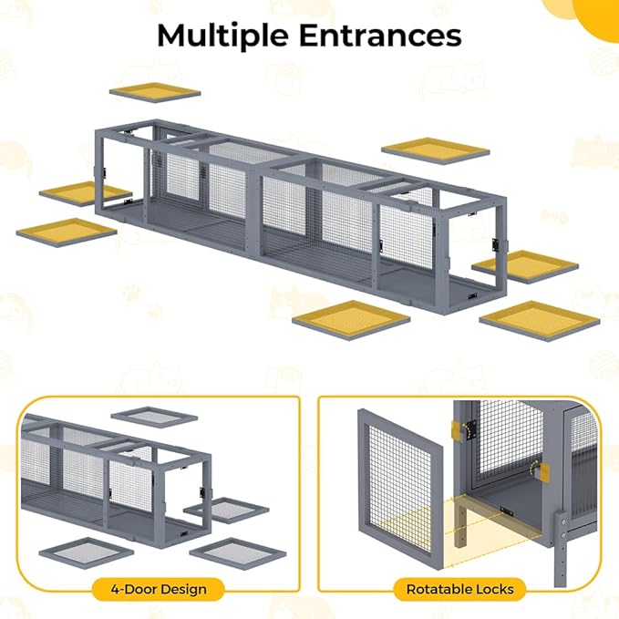 COZIWOW Wooden Cat Play Tunnel with Platforms | Configurable Window Catio | Multi-Combination Extendable Cat Run for Indoor/Outdoor Use | Small Pet Play Enclosure