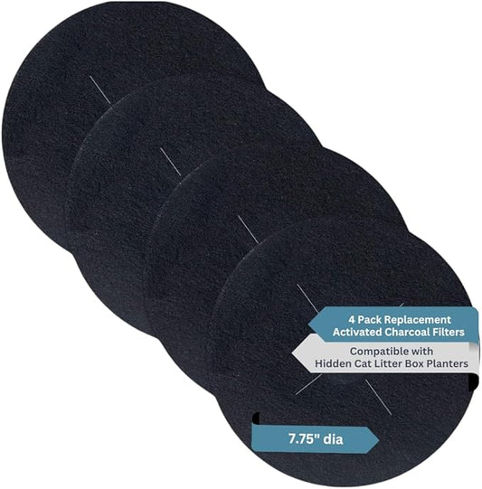 4-Pack Activated Carbon Filter for Cat Litter Box - Premium Pre-Cut Activated Charcoal Filters Replacement for Hidden Cat Litter Planter - Superior Odor Absorber and Air Filtration