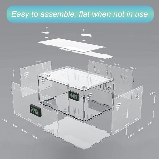 Reptile Terrariums, with Temperature Hygrometer, 11.8"x7.9"x5.9" Acrylic Reptile Breeding Box Terrarium Cage Tank for Small Reptile Insect Home Office