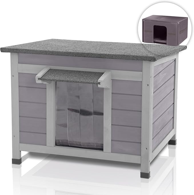 GUTINNEEN Outdoor Cat House with Insulated Wooden Outside Feral Cat Shelter Rabbit Hutch Bunny Cage Guinea Pig Habitat Weatherproof