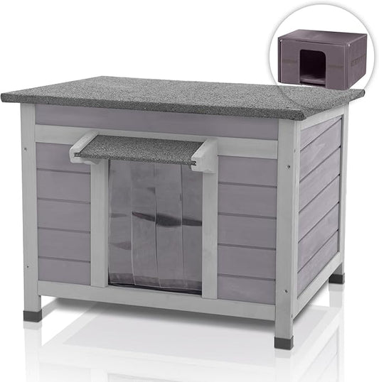 GUTINNEEN Outdoor Cat House with Insulated Wooden Outside Feral Cat Shelter Rabbit Hutch Bunny Cage Guinea Pig Habitat Weatherproof