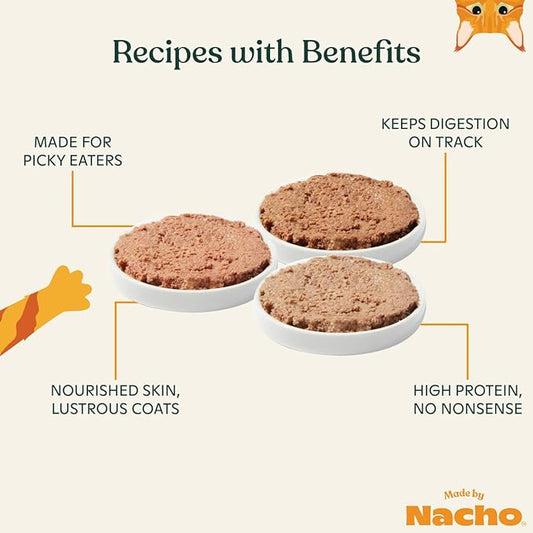 Made by Nacho Pate Wet Cat Food Variety Pack, Chicken, Salmon, and Turkey, 5.5 Ounce Cans, Grain-Free Canned Pet Food, Bone Broth Infused for Hydration, Limited Ingredients, 12 Pack