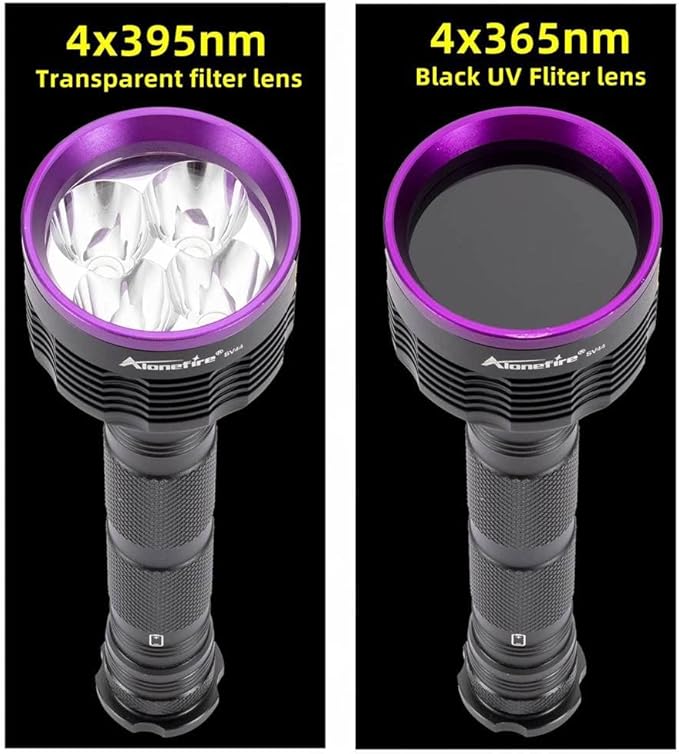 ALONEFIRE SV44 20W 365nm UV Flashlight USB Rechargeable Ultraviolet Black Light Pet Urine Detector for Resin Curing, Fishing, Scorpion, Dry Glue with UV Protective Glasses, Battery Included, Charger