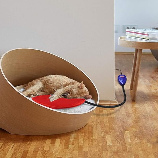 NAMSAN Heating Pad for Cats Small Dogs Heated Dog Bed Round Cat Tree Heating Bed Rabbit Warming Pad, Temperature Adjustable, Chew Resistant Cord, Red