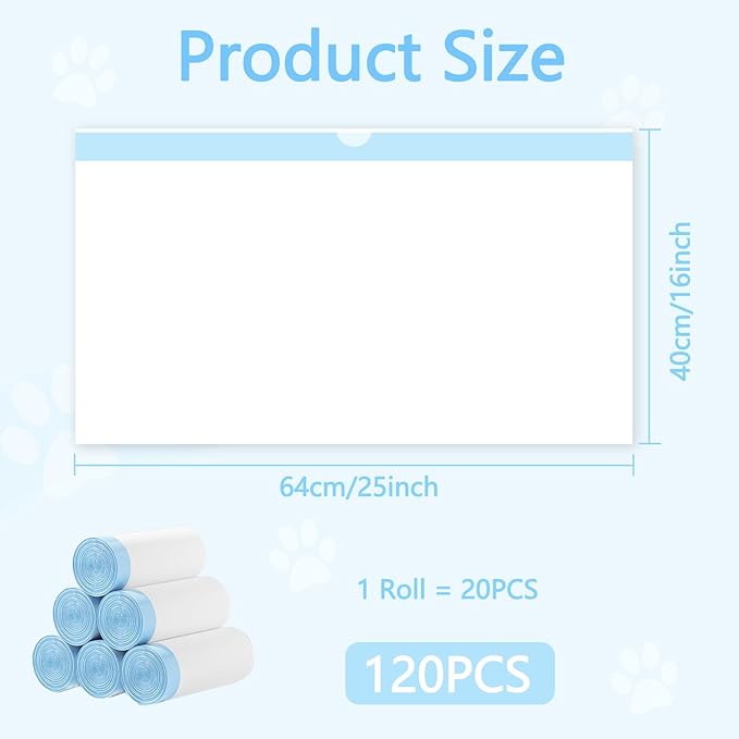 120 Count Cat Litter Box Liners - Large Drawstring Cat Litter Bags, Extra Thick Heavy Duty Durable Litters Tray Pet Cats Pan Liners, Waste Replacement Bags for Self-Cleaning Cats Litter Boxes16" x 25"