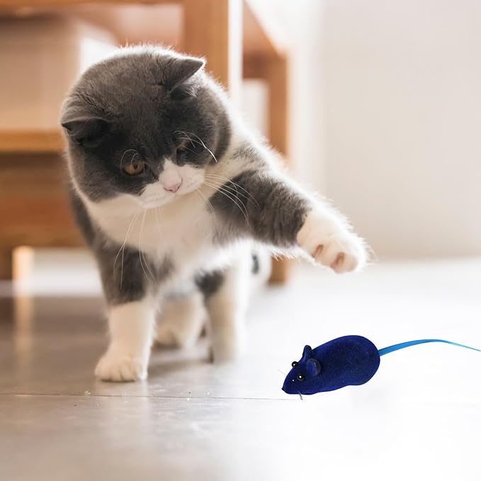 6PCS Cat Mouse Toy,Squeaky Kitten Toys,Cat Mice Toys Plastic Body with Thin Velvet,Interactive Cats Toy for Bored Indoor Adult Cats