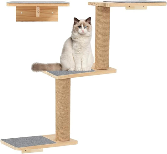 Cat Wall Shelves 3-in-1 – Wall-Mounted Cat Ladder, Steps & Scratching Post for Climbing, Jumping, and Napping