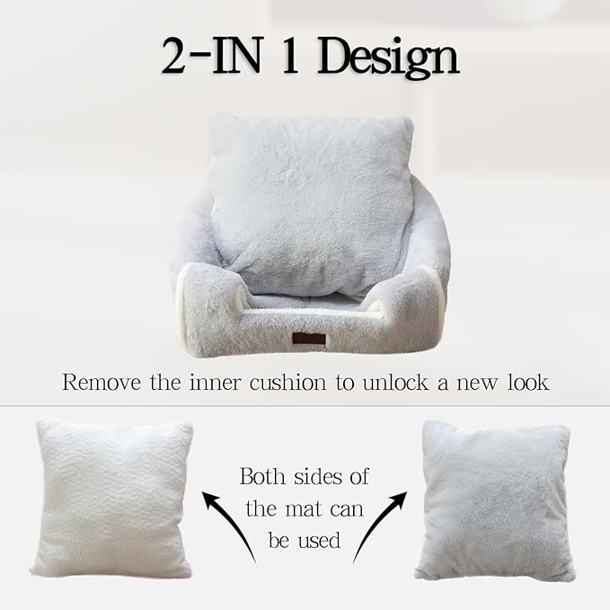 Cat Bed for Indoor Cats - Cat House Cats Tent with Removable Washable Cushioned Pillow, Soft and Self Kitten beds,Pet Bed, Grey,15inches