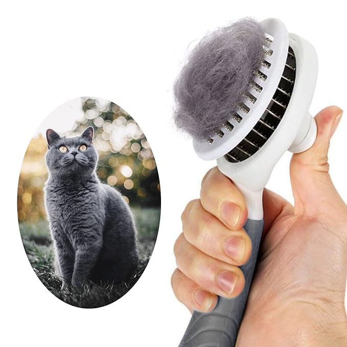 Cat Self Cleaning Slicker Brush, Pets Skin Friendly Grooming Brushes for Shedding Dogs Cats Hair Easy to Remove Loose Undercoat with Long or Short Hairs Pet Massage Tool for All Hair Type- UPGRADED