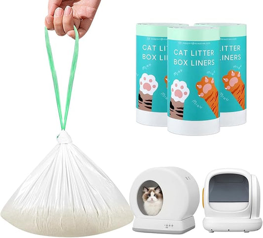 60 Count Self-Cleaning Cat Litter Box Liners Bag Fit For MW-SC01/MW-SC02/MW-LR01, Drawstring Heavy Duty Pet Litter Receptacles Bags Compatible with Automatic Cat Litter Box-18" * 12"