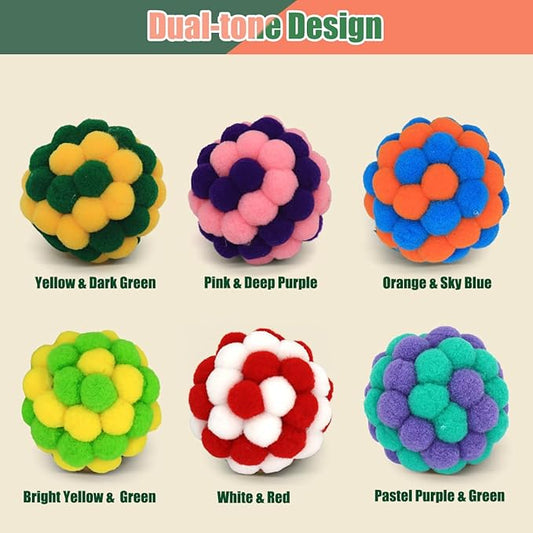 Cat Ball Toys, 2 Inches Soft Fuzzy Balls, 6-Pack Cat Toy Balls