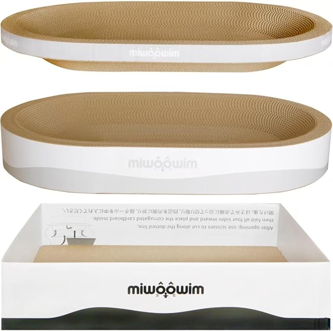 3PCS 23.6 Inch Extra Large Cat Scratcher Bed,Big Cats Box with Corrugated Scratch Pad, Scratching Lounge Bed,Oval Shape Cat Scratcher Bowl