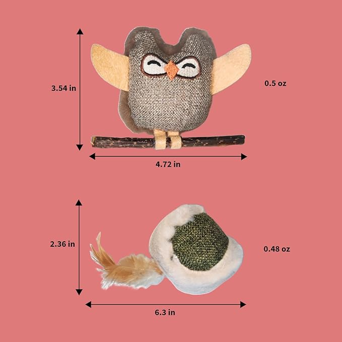 Tails & Tales Cat Toys Owls, Catnip & Silvervine Plush, Bite-Resistant & Soft Interactive Toys for Indoor Cats & Kittens, Reduces Stress & Encourages Activity, Pack of 4