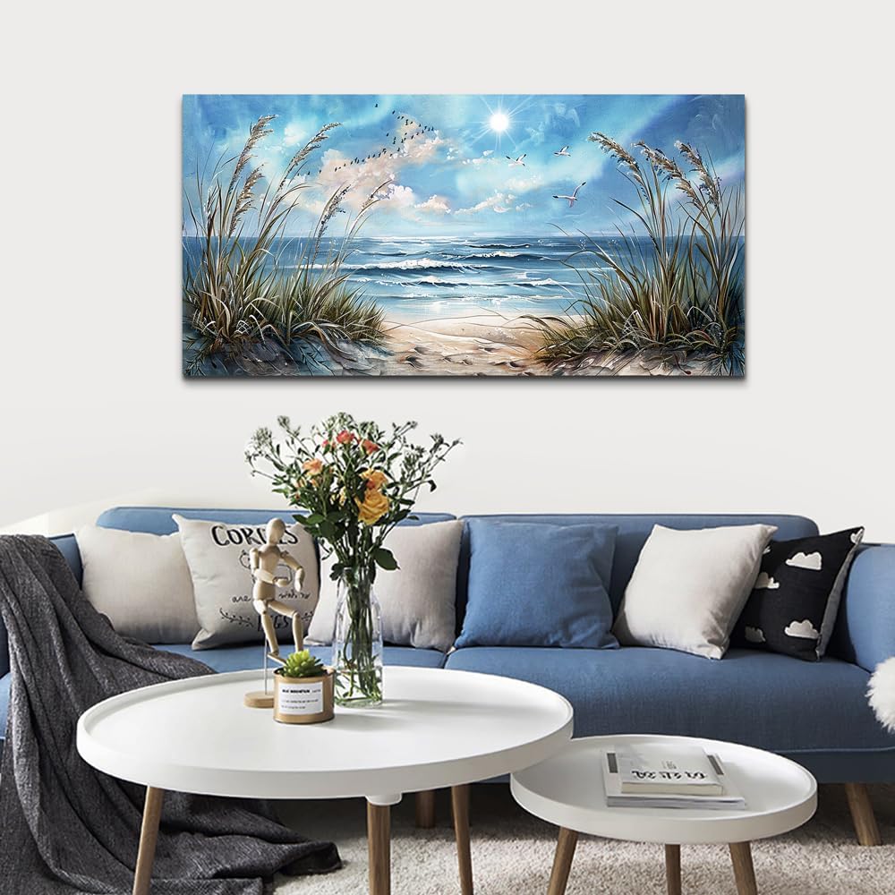 hyidecorart Wall Art For Living Room Wall Decor For Bedroom Bathroom Decoration Sunshine Ocean Scenery Painting Blue Sea Waves Wall Pictures Office Modern Canvas Prints Artwork Aesthetic Home Decor