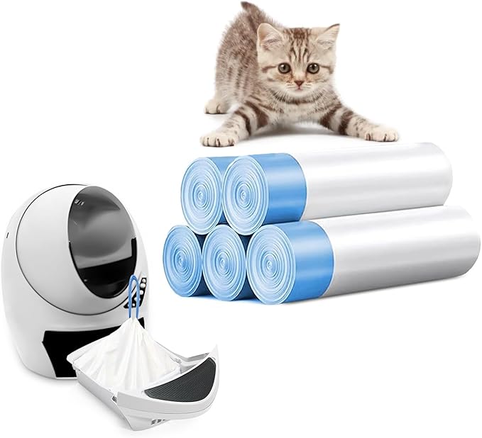 100 Packs Cat Litter Bags with Drawstring, Compatible with Litter-Robot 3/4 Cat Litter Box, Replacement Waste Bags Eplacement Liners Waste Bags