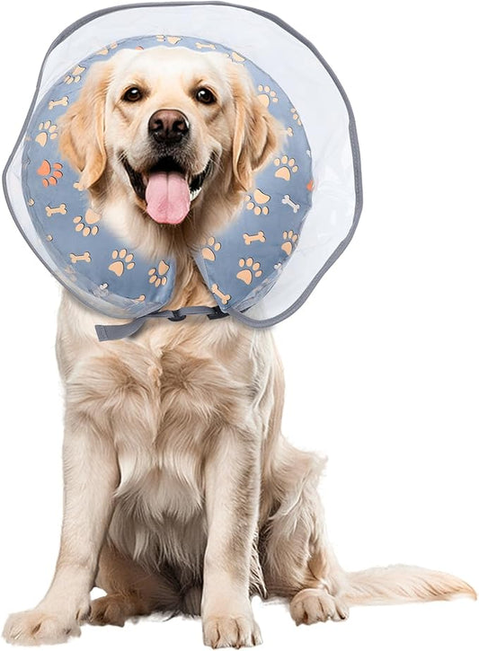 Inflatable Dog Cone Collar, Adjustable Size Soft PVC 2-in-1 Dog Donut Collar After Surgery with Detachable, Inflatable Collar for Small Medium Large Dogs and Cats (Grey, Medium)