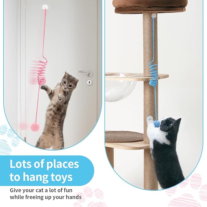 Hanging Plush Cat Toy Ball, Interactive Cat Toys for Indoor Cats with Bell, Cat Springs to Keep Them Busy/Reduce Boredom, 80 Inch-Upgraded (Blue+Pink)