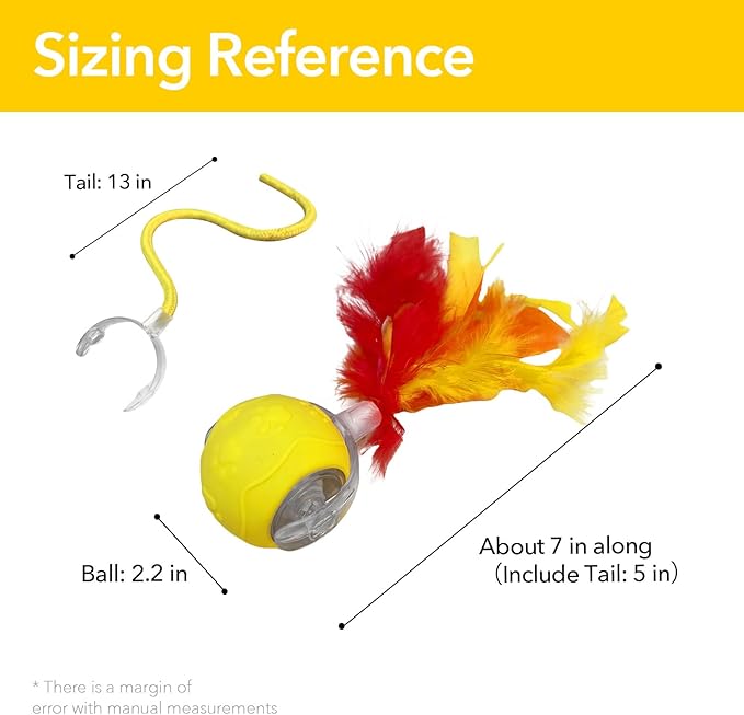 Automatic Cat Toy - Interactive Self-Moving Ball with Feather & Speedy Tail 3.0 Design, Electric Chase Toy for Cats, USB Rechargeable, Smart Obstacle Avoidance (Yellow, Feather)
