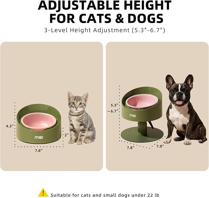 MS!MAKE SURE Adjustable Raised Cat Bowls, Ceramic Elevated Cat Bowls, Pet Bowl with Anti - Slip Rubber Pad, Leak - Proof, Lead & Cadmium Free, Whisker - Friendly, for All Life Stages of Age Pink Green