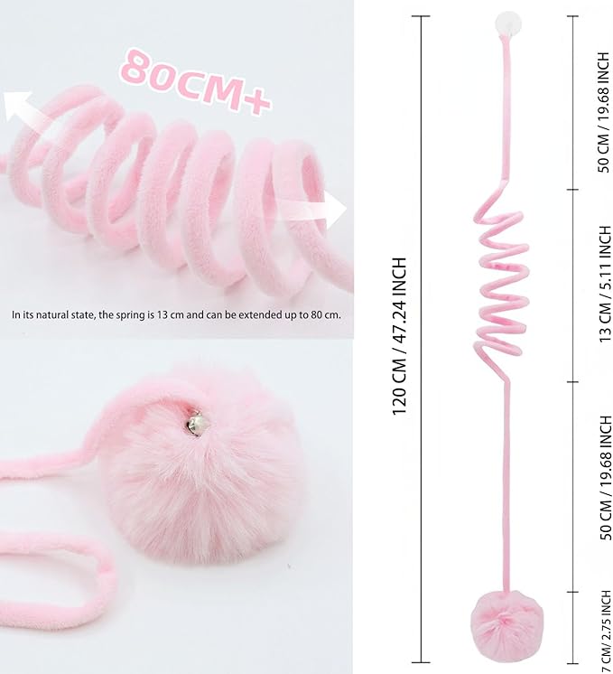 3 Pcs Hanging Fluffy Cat Ball Toys with Bell, Interactive Cat Teaser Retractable Toys Indoor Kitten Chasing and Playing
