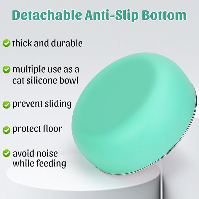 Non-Slip Stainless Steel Cat Bowls, 2 Pack Cat Dishes for Food and Water with Detachable Colorful Silicone Anti-Slip Bottom, 5 '' Wide Thick & Heavy Duty Metal Pet Bowls for Kitten, Cats and Puppy