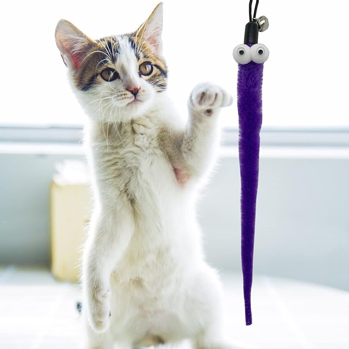 Cat Worm Toy Refills, 8 Pieces Cat Wand Attachments Assorted Worms Feathers Toy for Indoor Cats (B)