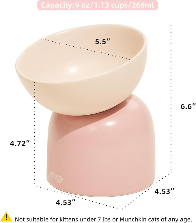 MS!MAKE SURE Cat Bowls, Ceramic Elevated Tilted Cat Bowls, Food and Water Bowls, Whisker Stress Free, 15°Tilted Backflow Prevention, Lead & Cadmium Free, 5.5" Wide, 270ML (9 oz), Blue