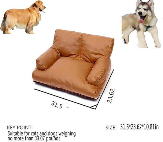 Pet Sofa Bed, Vintage Cat Dog Faux Leather Sofa with Non-Slip Bottom for Dogs Cats (Brown, Large)