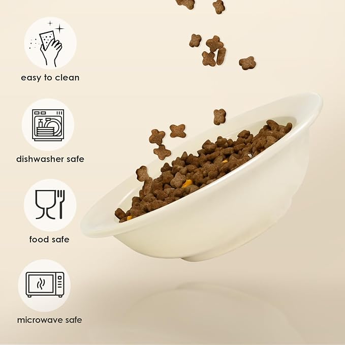 Ceramic Cat Bowls, White Ceramic Cat Food Bowl Without Metal Stand, Dishwasher-Safe Pet Food Bowl for Cats & Small Dogs (Only Ceramic Bowl, No Stand)