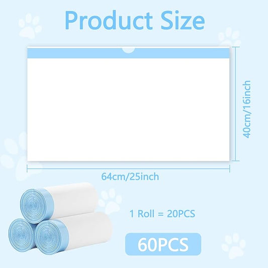 60 Count Cat Litter Box Liners - Large Drawstring Cat Litter Bags, Extra Thick Heavy Duty Durable Litters Tray Pet Cats Pan Liners, Waste Replacement Bags for Self-Cleaning Cats Litter Boxes 16" x 25"