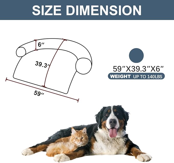 Calming Dogs/Cats Bed Mats, Dog Pad Washable Removable Couch Cover, Plush Long Fur Mat for Pets, Waterproof Lining, Perfect for Small, Medium and Large Dogs and Cats (Navy Blue, 59"x39")